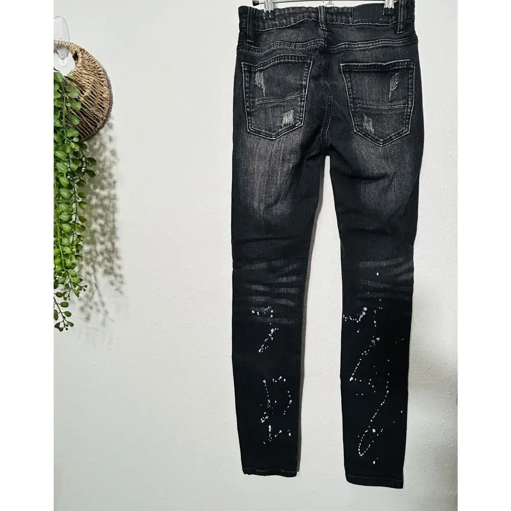 AMIRI Skinny-Fit Appliquéd Paint-Splatter Distressed Stretch-Denim Jean Black 28